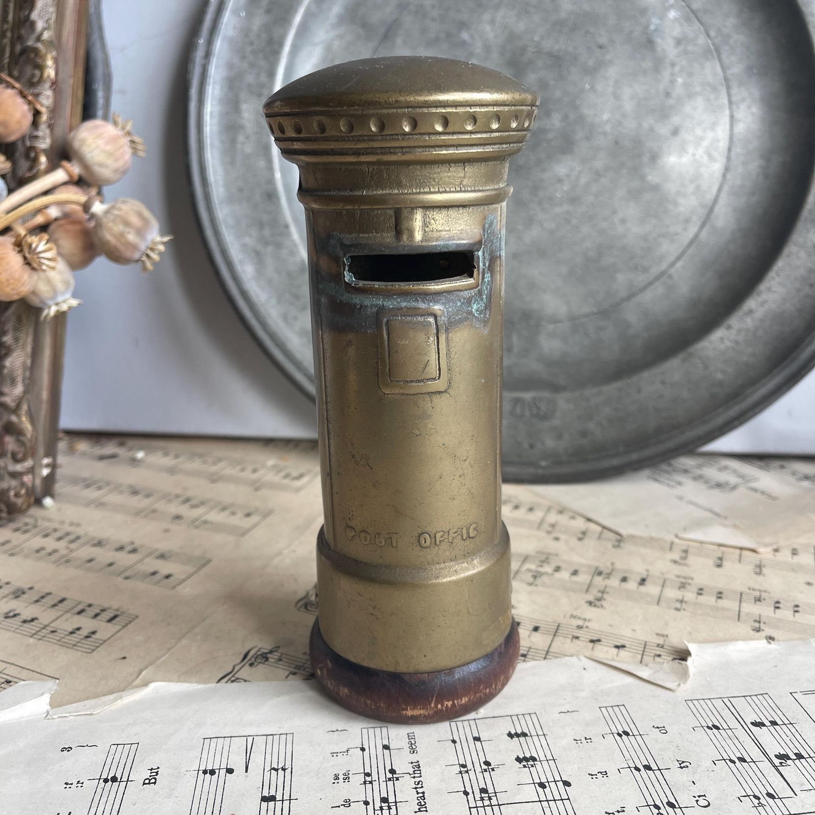 Vintage Brass Post Office Box Money Bank   Desk Decor Greycatbrocante      5 Out Of 5 Stars