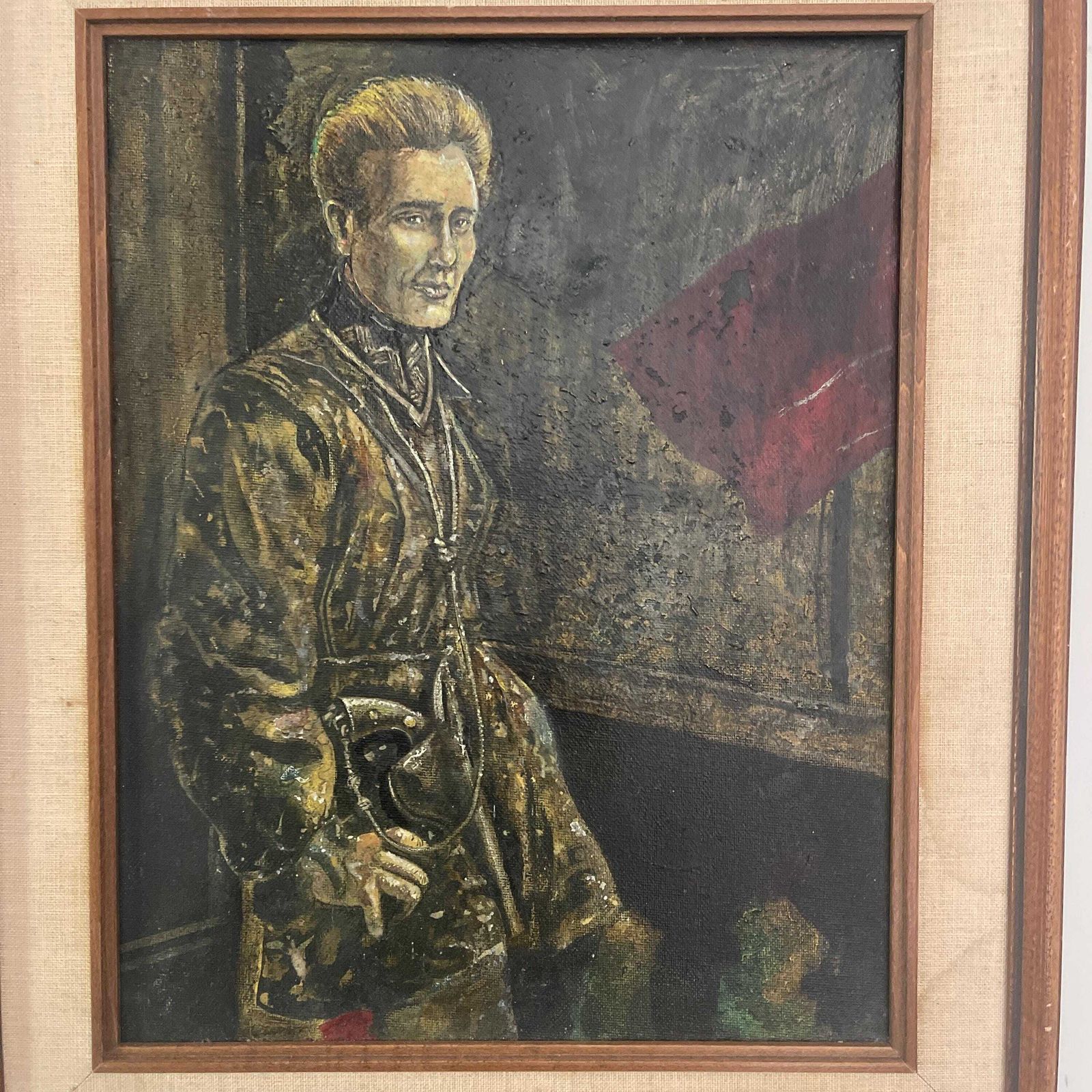 Vintage Oil Painting Portrait Of A Man In Uniform photo furniture
