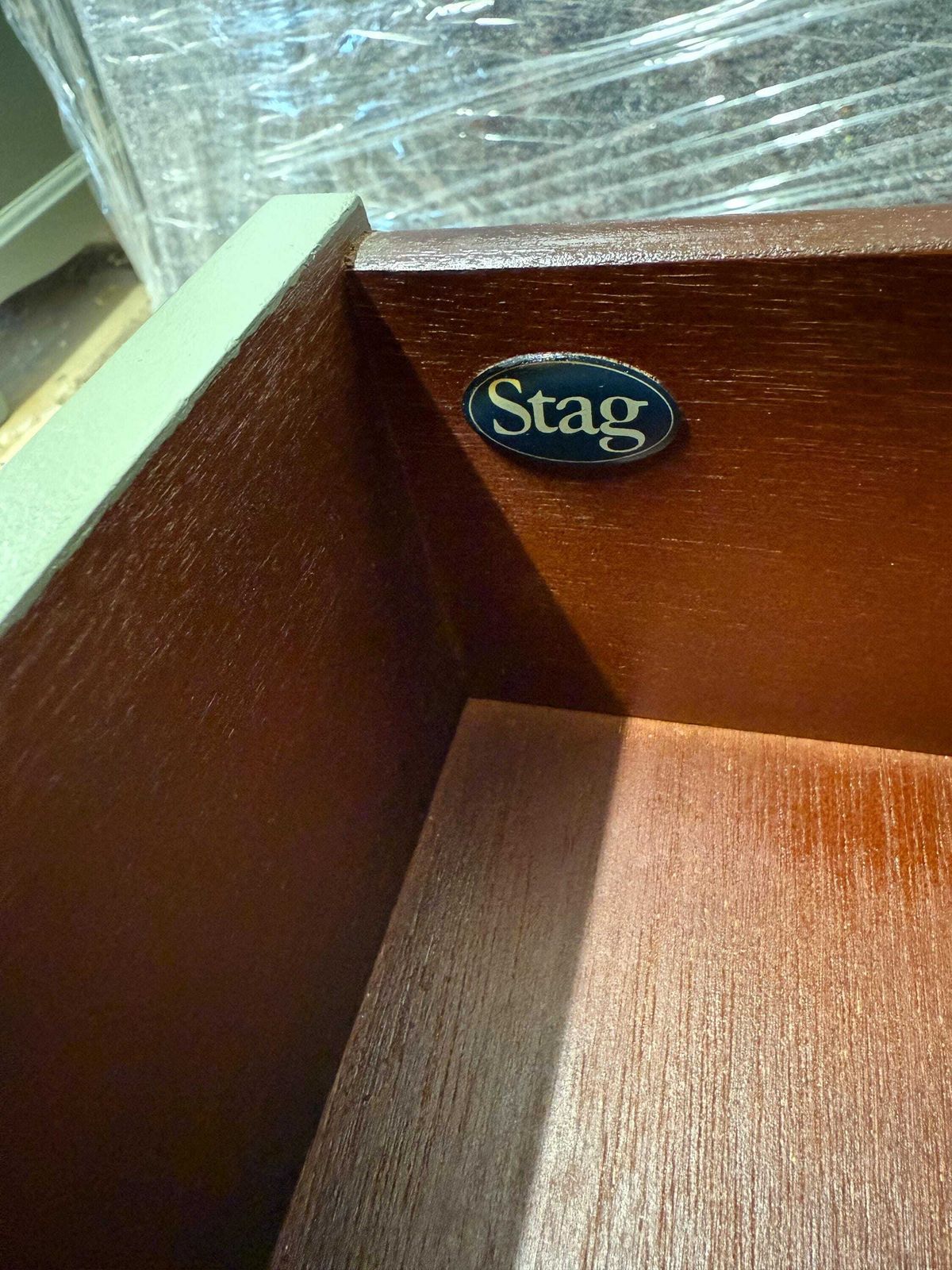 photo for sale Stag Minstrel Bedside Tables Pair Painted Hornblende Green | Tall Narrow Nightstands