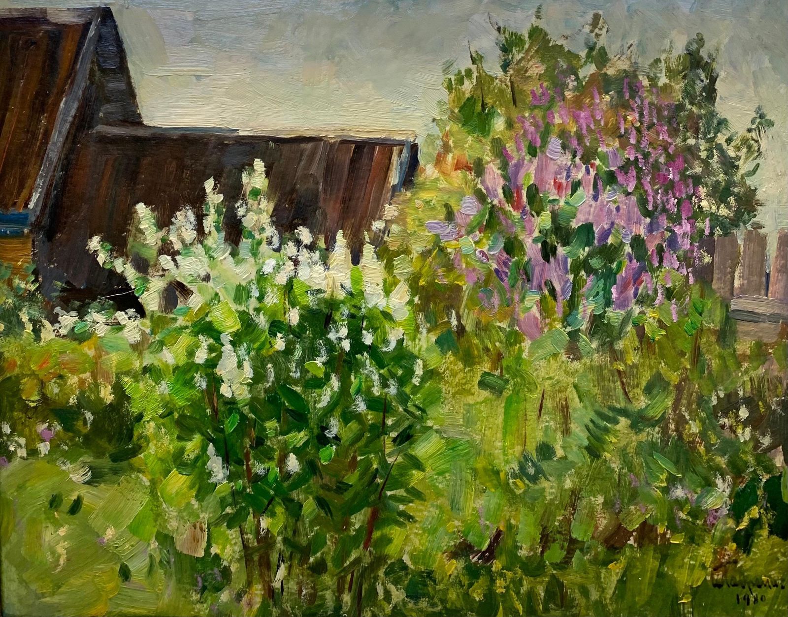 Boris Lavrenko"Flowery Lilac"Country House, Garden Cm. 50 X 40 Oil 1980 Shipping Free1980 photo 3480.0