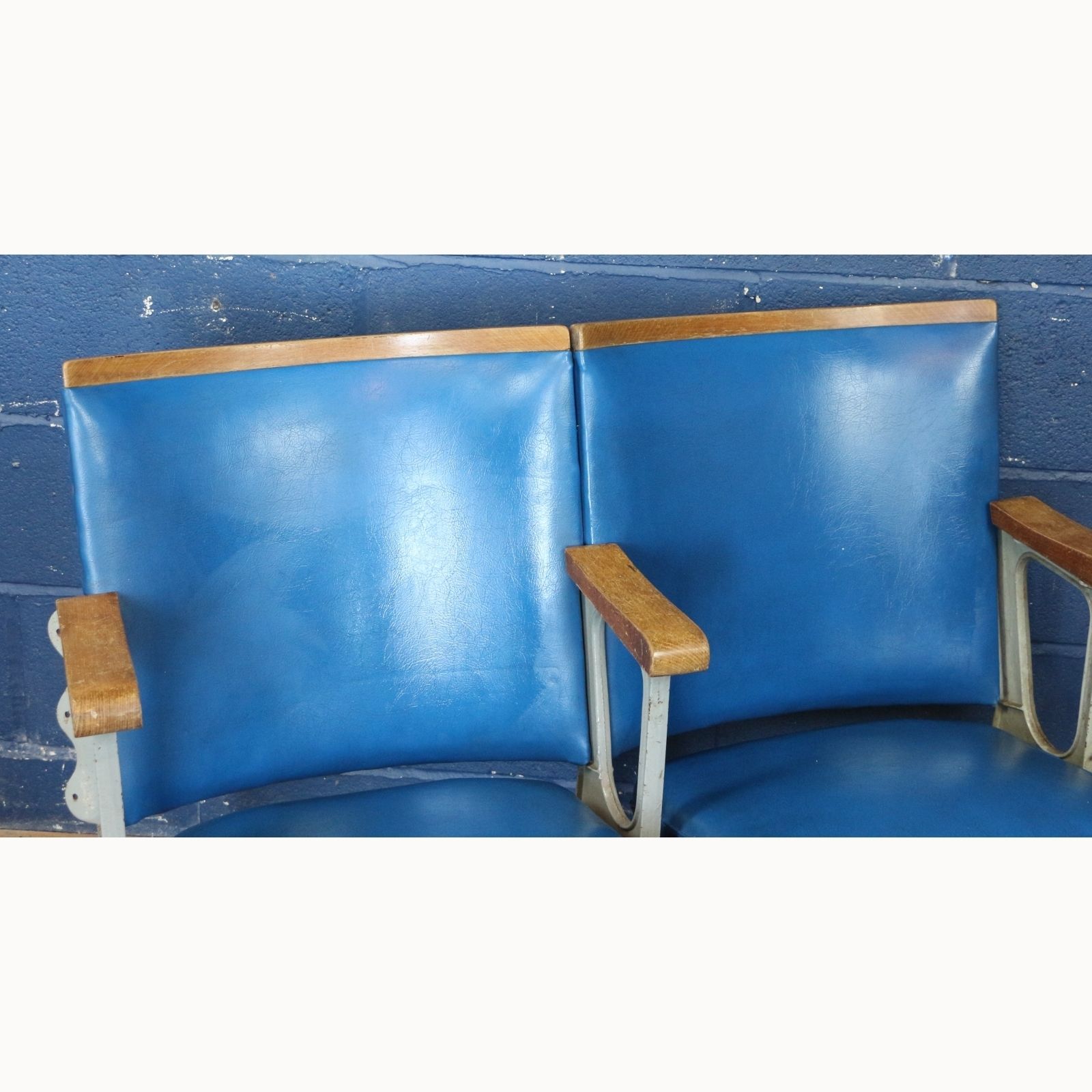A Pair Of Art Deco C1930s Cinema Theatre Seats Blue Leather photo for sale