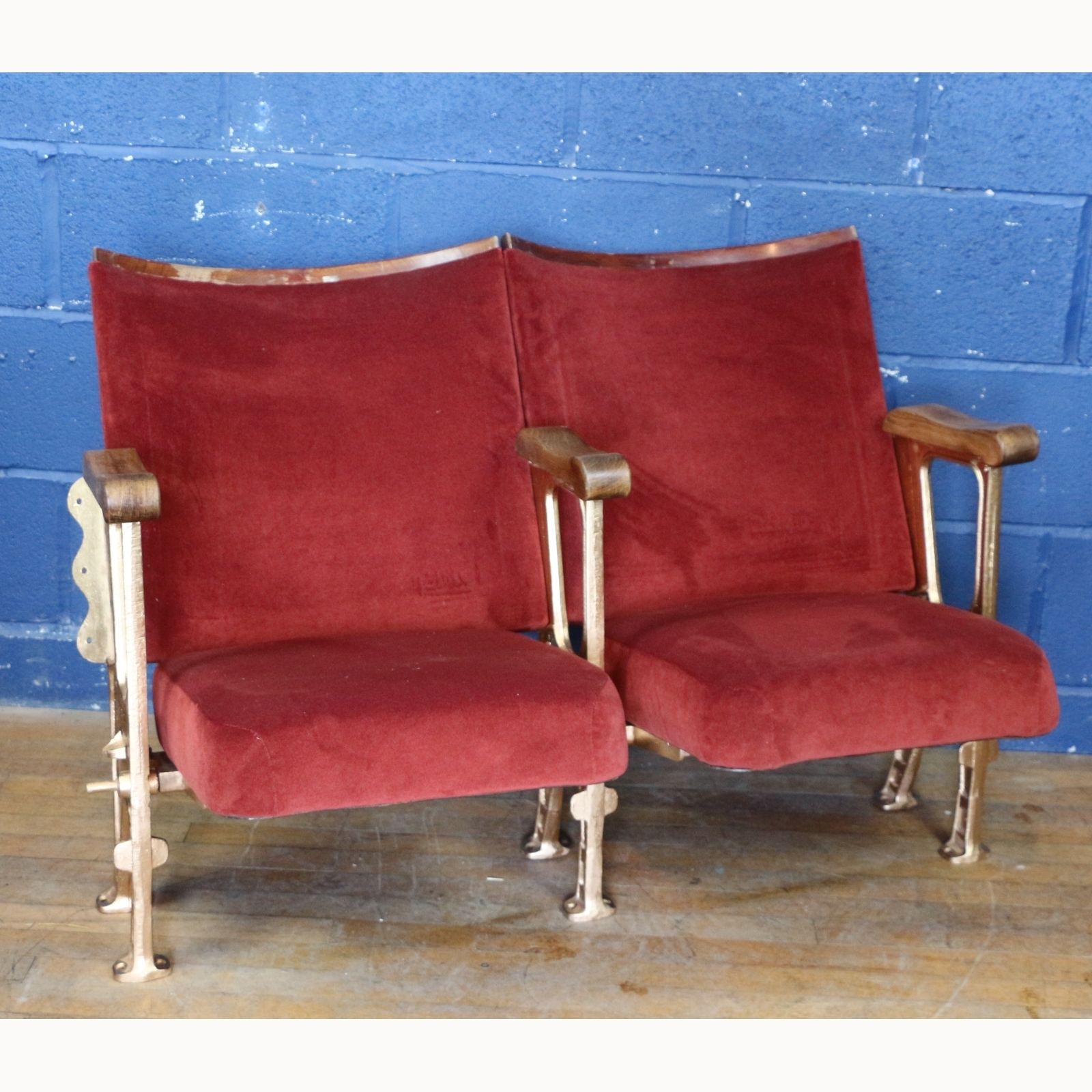 A Pair Of Art Deco C1930s Cinema Theatre Seats Maroon Velvet photo furniture