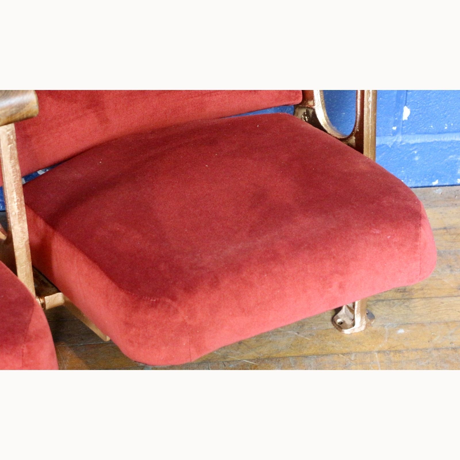 A Pair Of Art Deco C1930s Cinema Theatre Seats Maroon Velvet photo Furniture