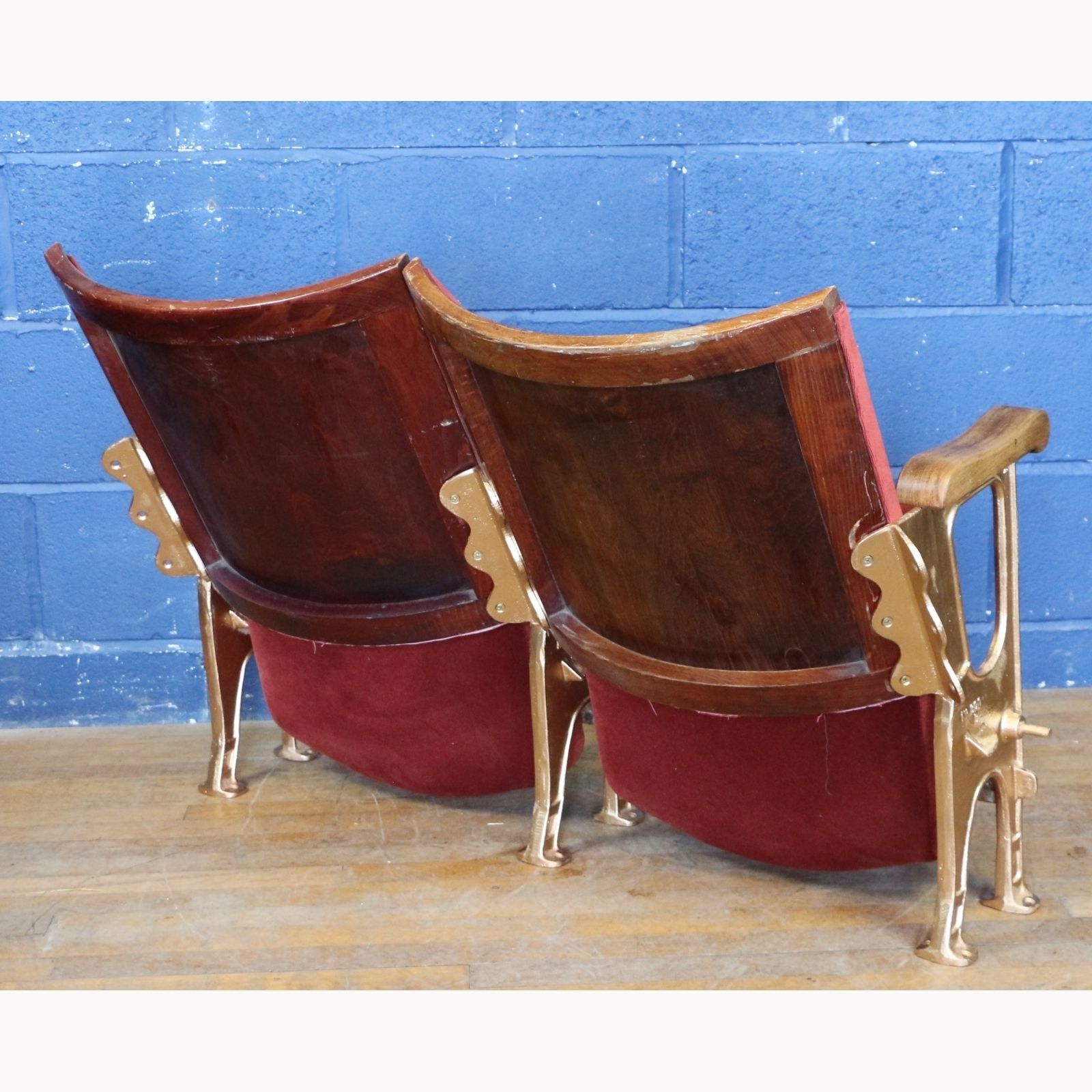 A Pair Of Art Deco C1930s Cinema Theatre Seats Maroon Velvet photo vintage