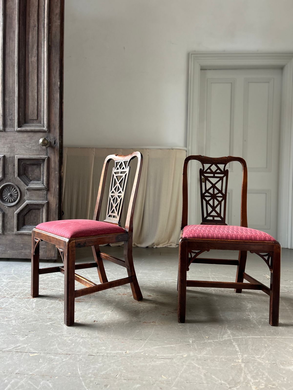 Pair Of 18th Century Chinese Chippendale Side Chairs In Fruitwood photo furniture