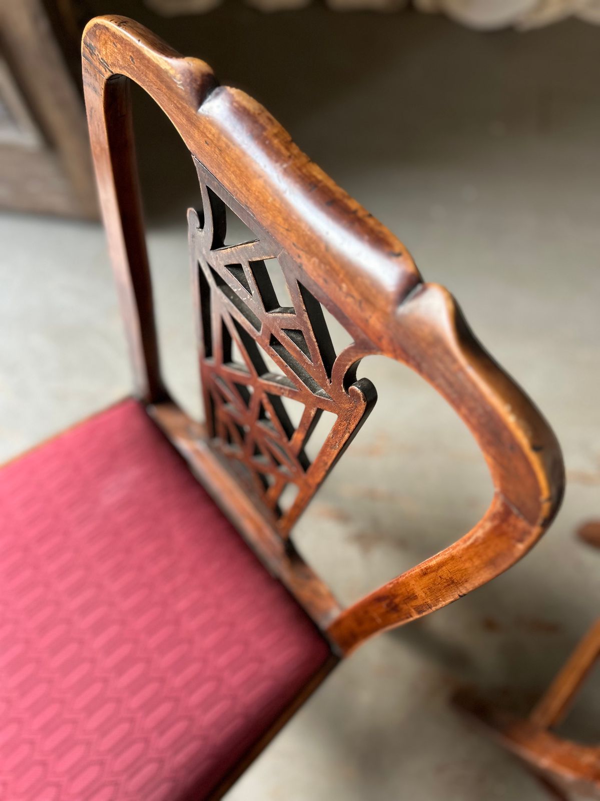 Pair Of 18th Century Chinese Chippendale Side Chairs In Fruitwood photo vinterior