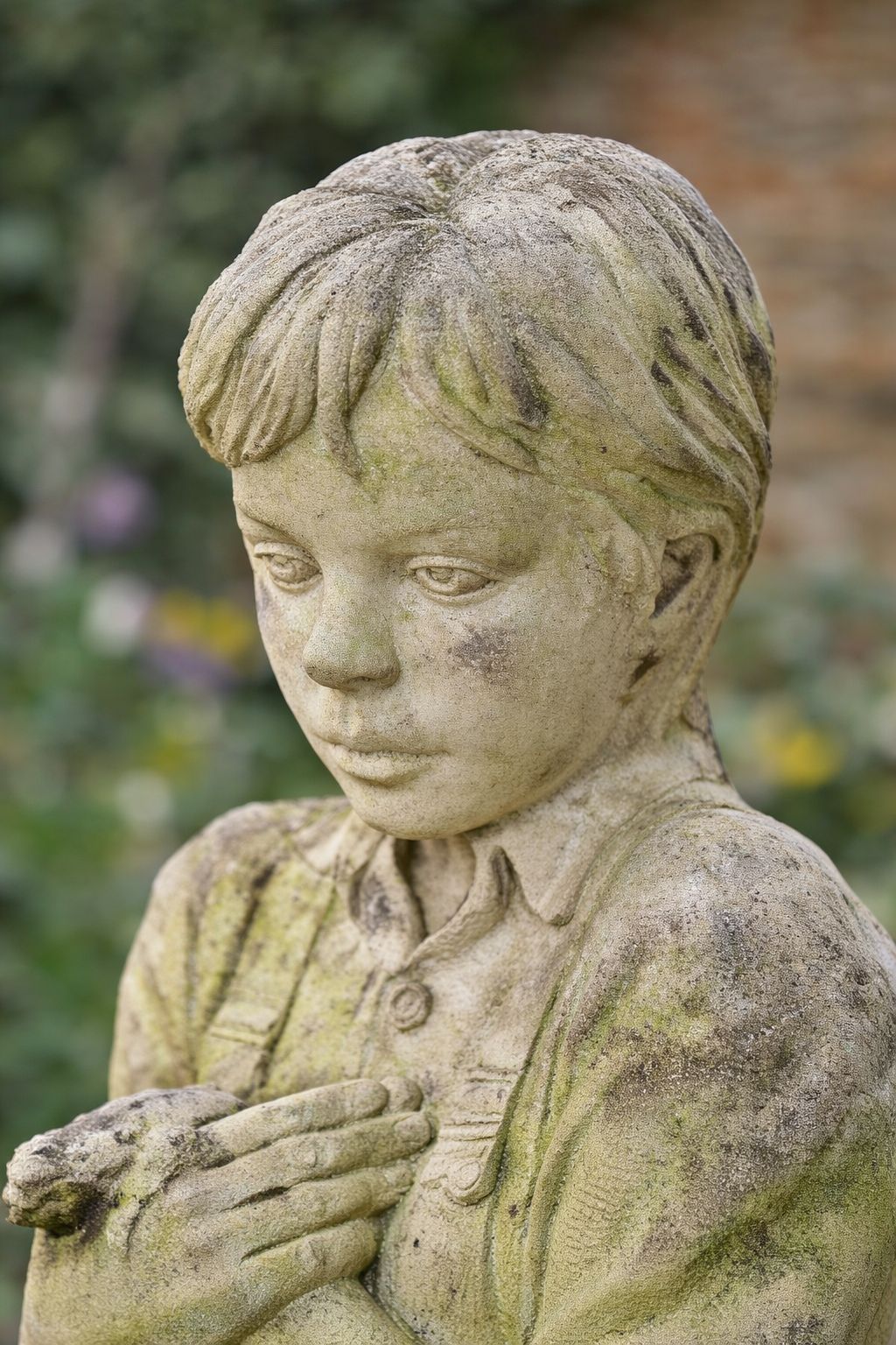 Charming Contemporary 21st Century Stone Figure Of A Boy With A Frog, Signed S.C photo furniture
