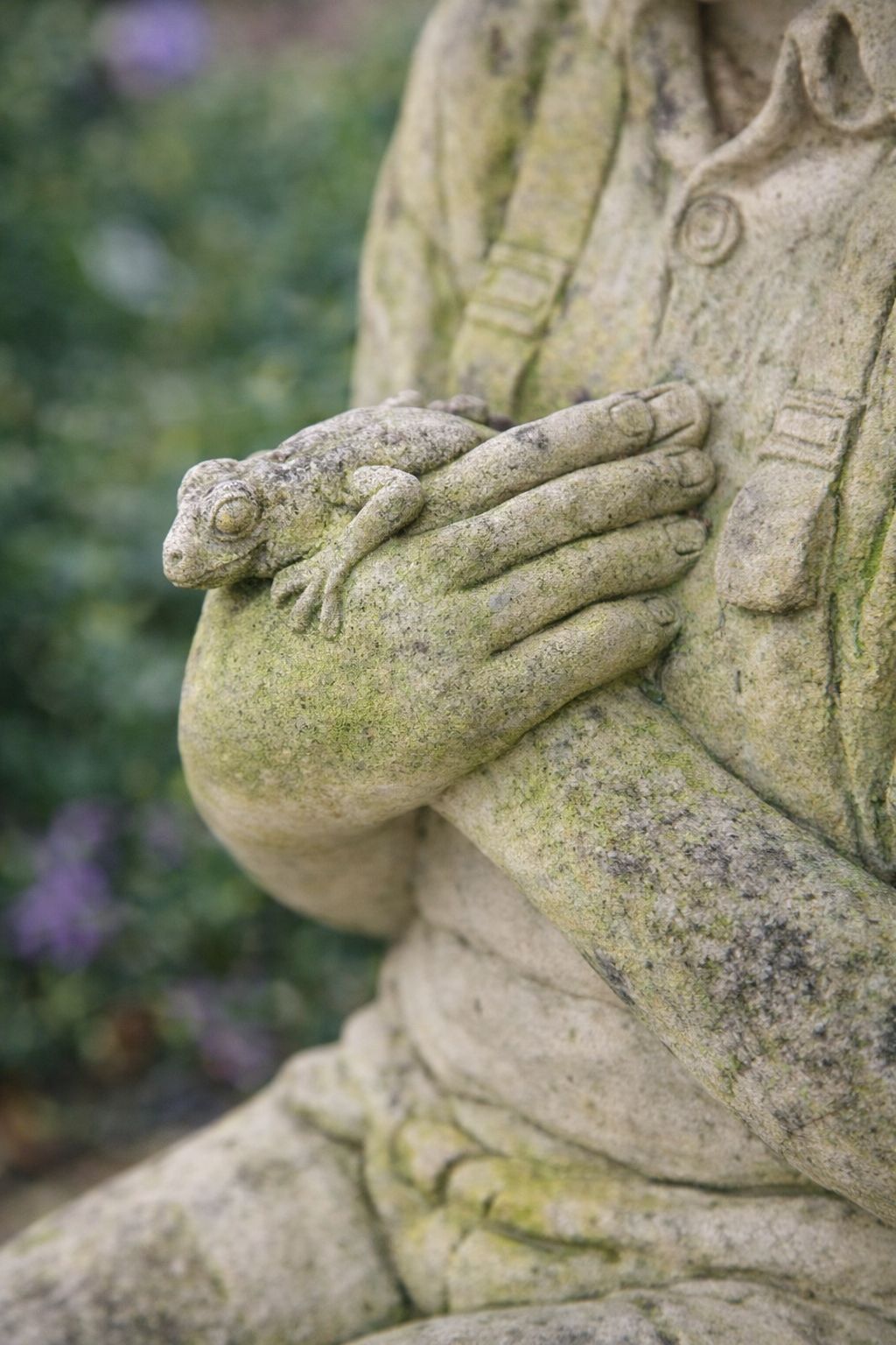Charming Contemporary 21st Century Stone Figure Of A Boy With A Frog, Signed S.C photo for sale