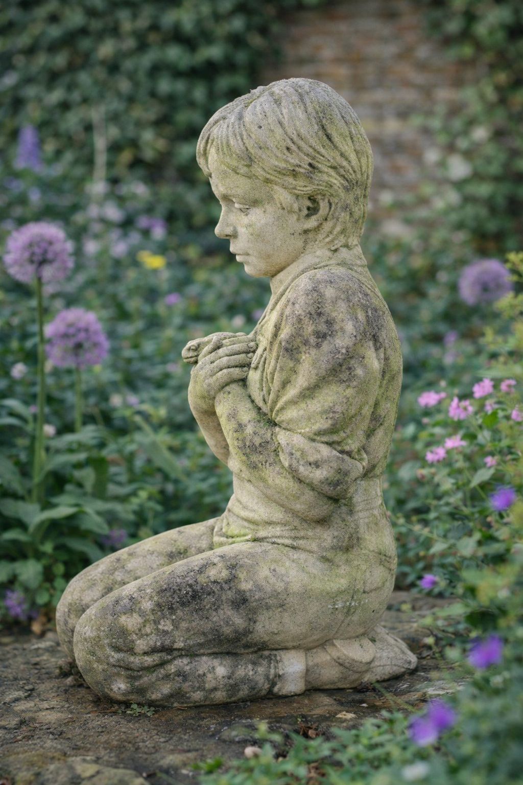 Charming Contemporary 21st Century Stone Figure Of A Boy With A Frog, Signed S.C photo Home Decor