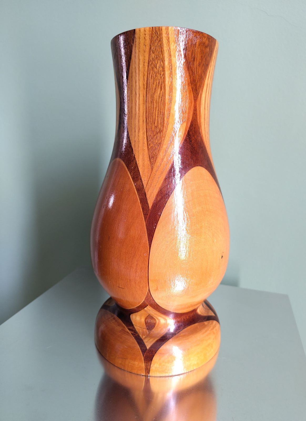 Mid‑Century Sculptural Turned Wood Vase, Northern Germany, C. 1960s–70s — Scandinavian Modern Influence — Large 30 Cm Design Object