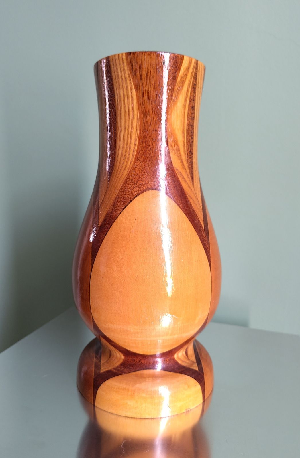 Mid‑Century Sculptural Turned Wood Vase, Northern Germany, C. 1960s–70s — Scandinavian Modern Influence — Large 30 Cm Design Object photo 1195.0