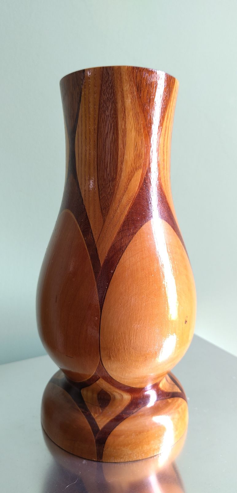 Mid‑Century Sculptural Turned Wood Vase, Northern Germany, C. 1960s–70s — Scandinavian Modern Influence — Large 30 Cm Design Object photo buy