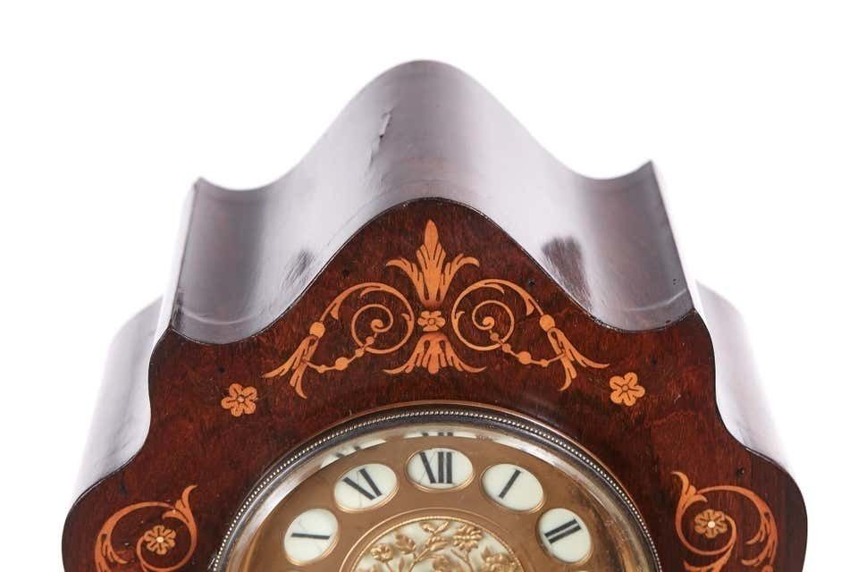 19th Century French Antique Rosewood Marquetry Inlaid 8 Day Mantel Clock photo Home Decor