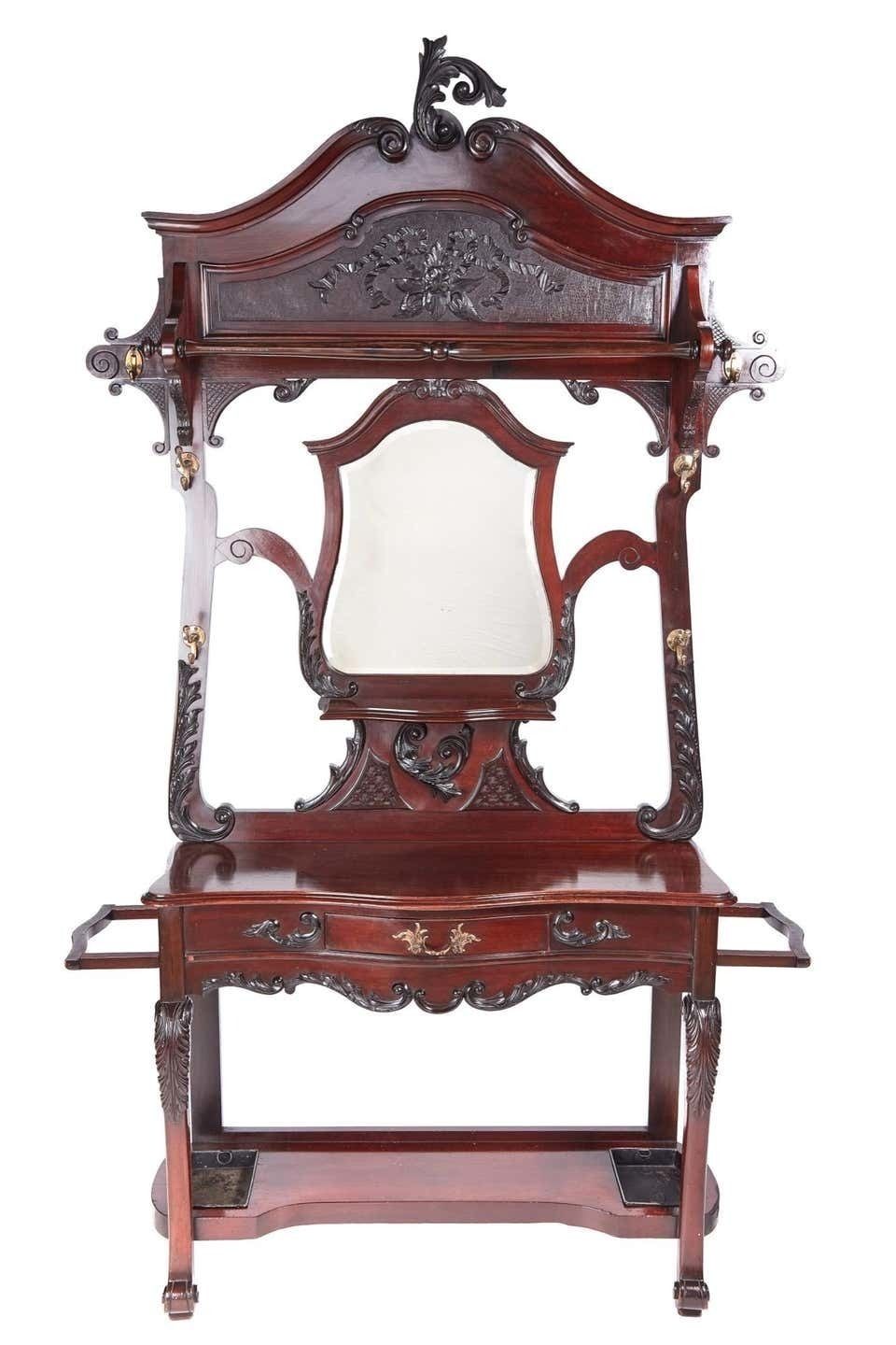 Antique Victorian Carved Mahogany Hall Stand photo furniture