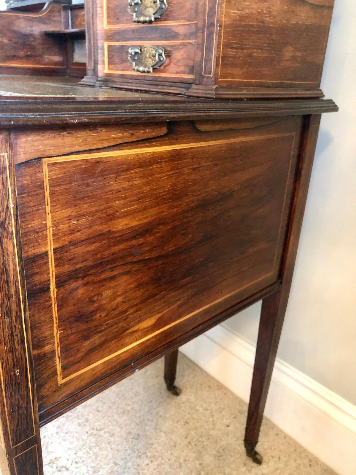 Fine Quality Antique Victorian Freestanding Maple & Co. Inlaid Writing Desk photo buy