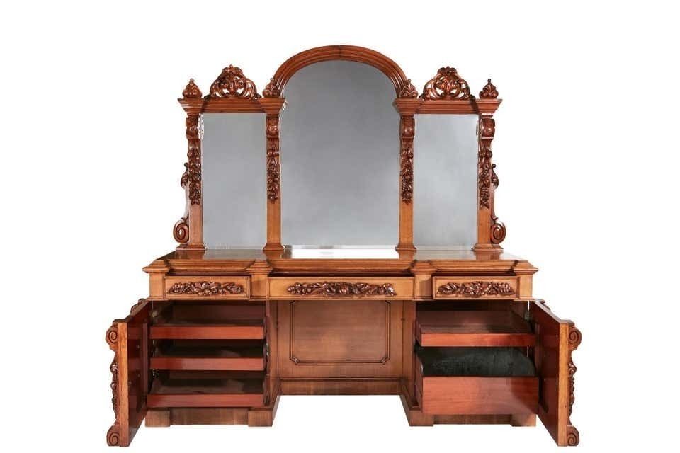 Magnificent Large 19th Century Victorian Antique Carved Oak Mirror Back Sideboar photo furniture