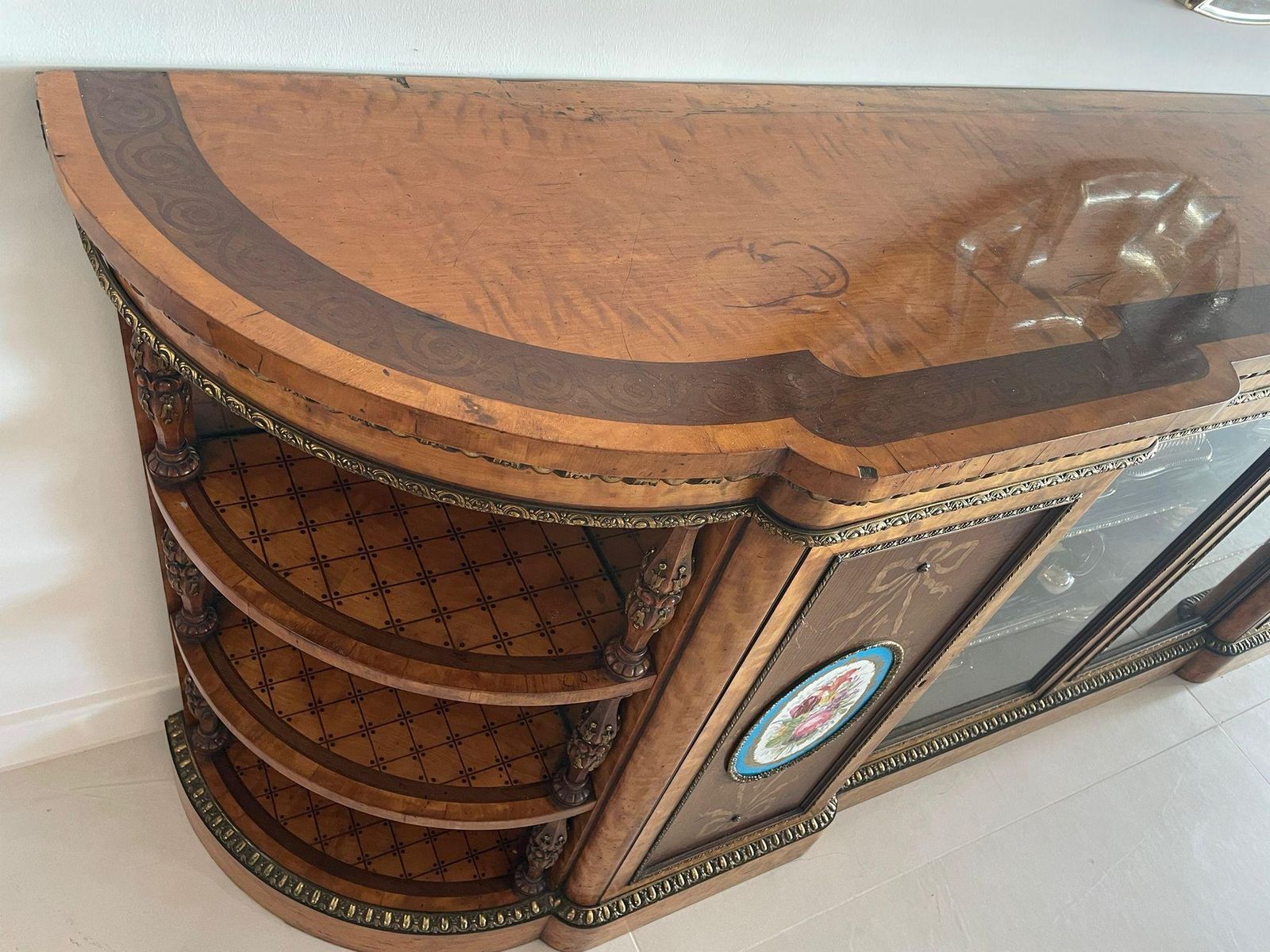 Furniture Magnificent Exhibition Quality Large Satinwood Inland & Ormolu Mounted Credenza/Sideboard photo