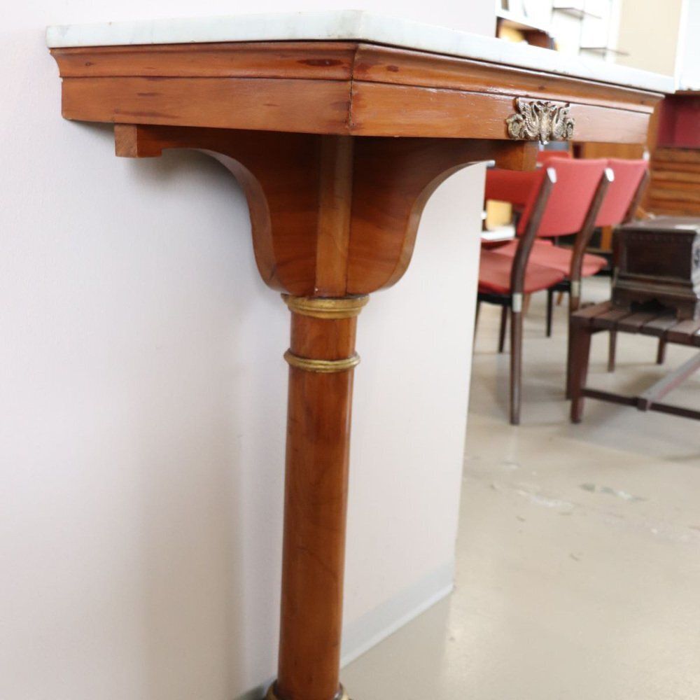 Antique Console Table In Cherrywood With Marble Top, Early 19th Century photo vinterior