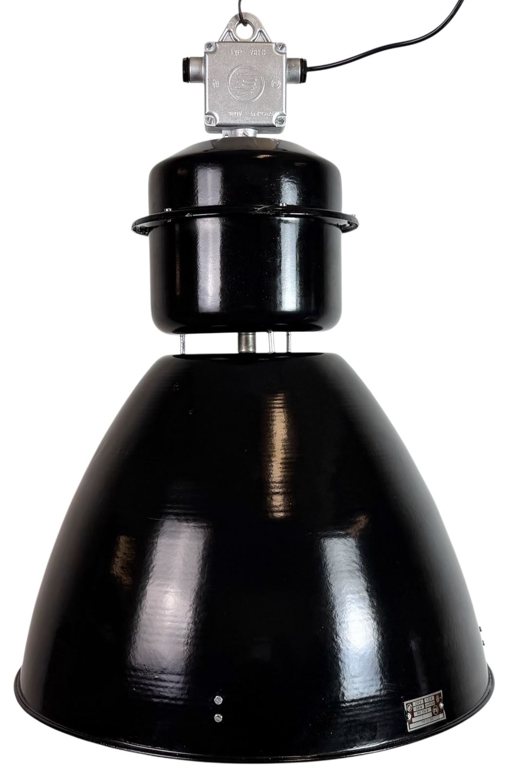Large Black Industrial Factory Pendant Lamp From Elektrosvit, 1960s, 4x