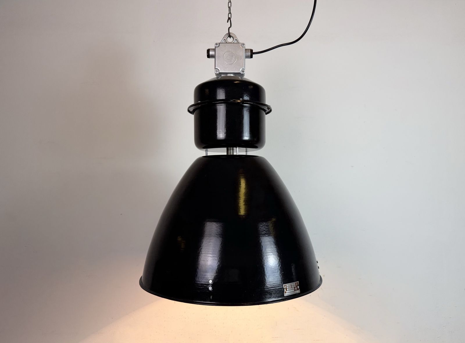 photo for sale Large Black Industrial Factory Pendant Lamp From Elektrosvit, 1960s, 4x