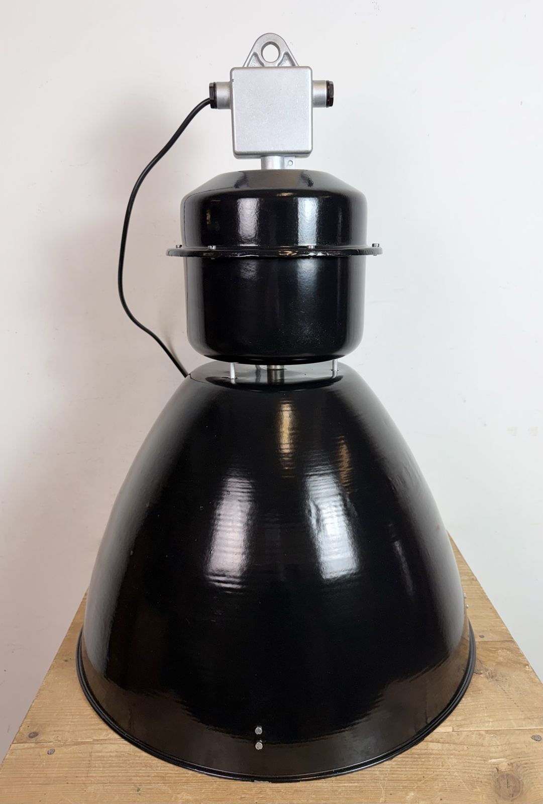 photo buy Large Black Industrial Factory Pendant Lamp From Elektrosvit, 1960s, 4x