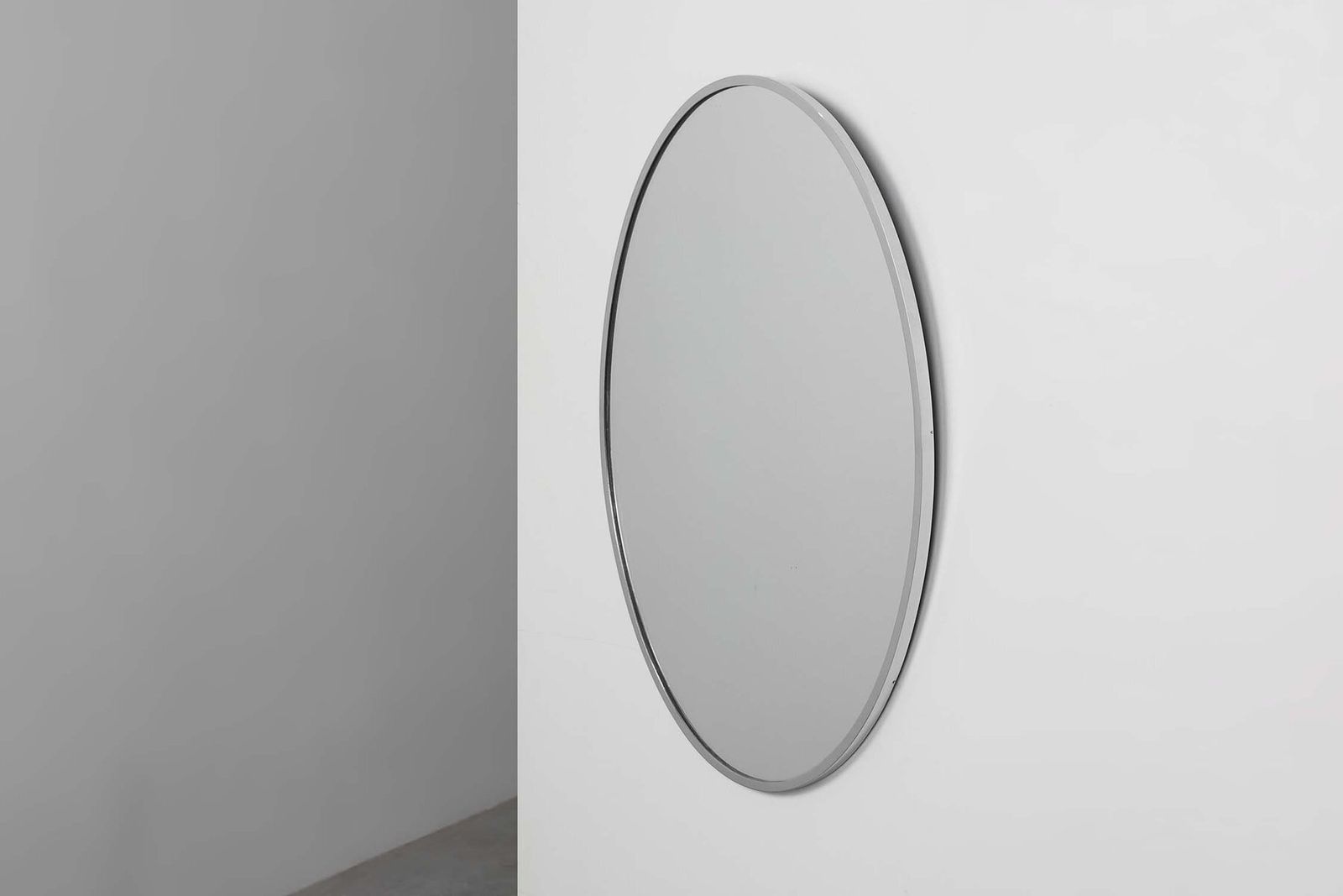 Art Deco Oval Nickel‑Plated Metal Mirror, Belgium, 1925 photo buy