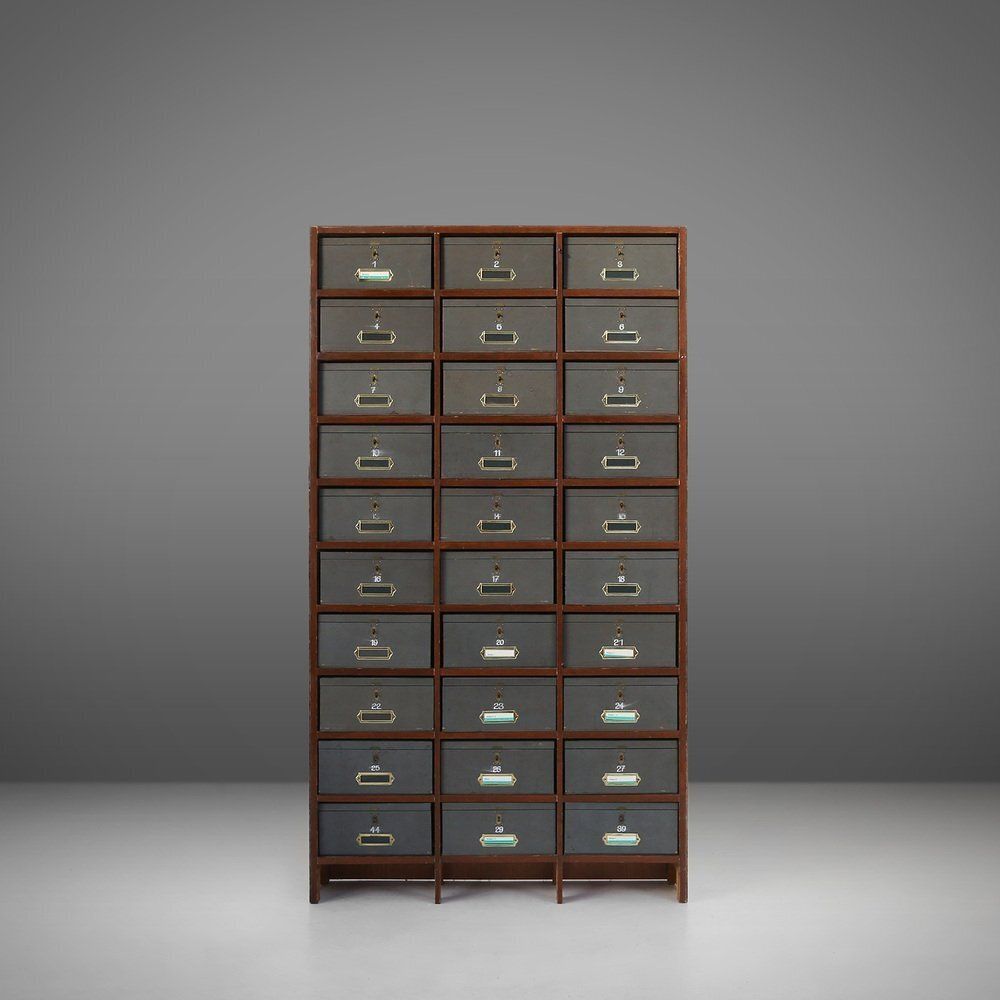 Industrial Filing Cabinet In Wood, Belgium, 1920s