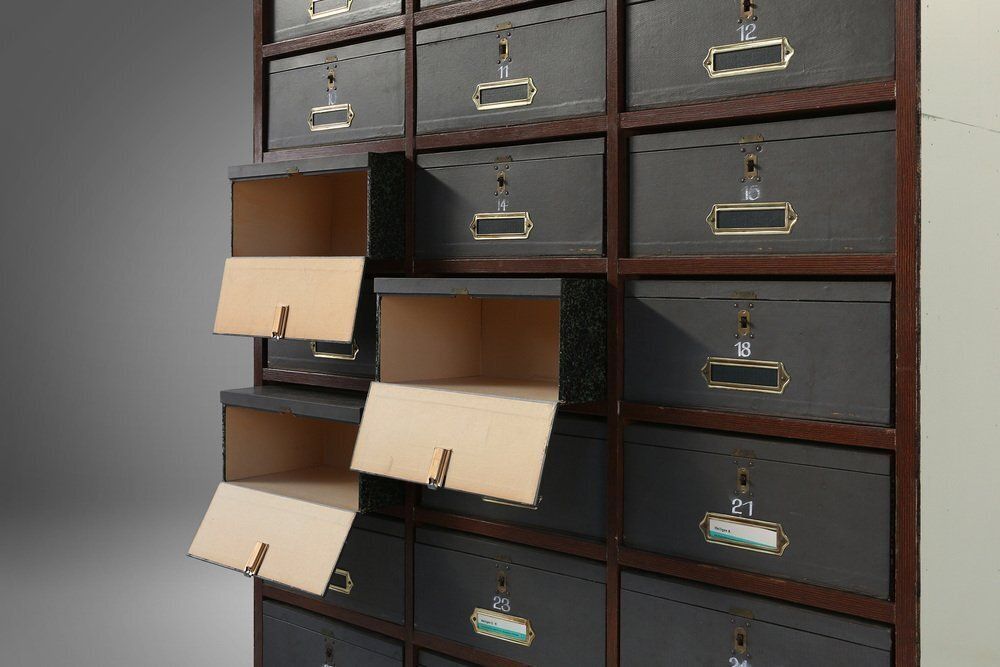 Industrial Filing Cabinet In Wood, Belgium, 1920s photo vinterior