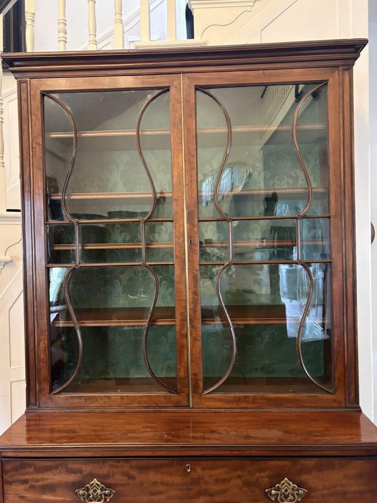 Antique Regency Figured Mahogany Secretaire Bookcase With Glazed Doors And Fitted Interior photo buy