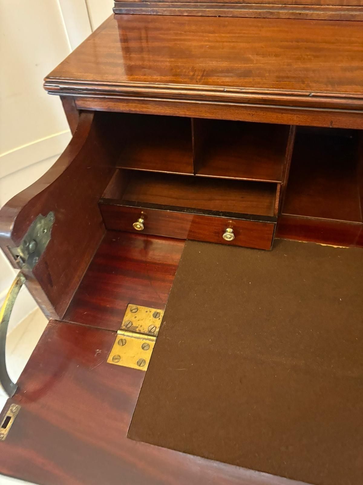 photo for sale Antique Regency Figured Mahogany Secretaire Bookcase With Glazed Doors And Fitted Interior