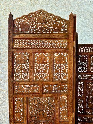 Carved Hardwood Four Panel Anglo Indian Folding Screen, 1890s photo furniture