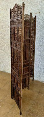 Carved Hardwood Four Panel Anglo Indian Folding Screen, 1890s photo for sale