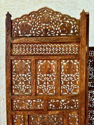 Carved Hardwood Four Panel Anglo Indian Folding Screen, 1890s photo buy