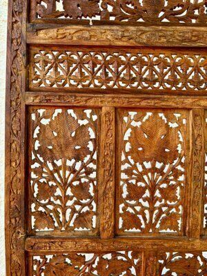 Carved Hardwood Four Panel Anglo Indian Folding Screen, 1890s photo vintage
