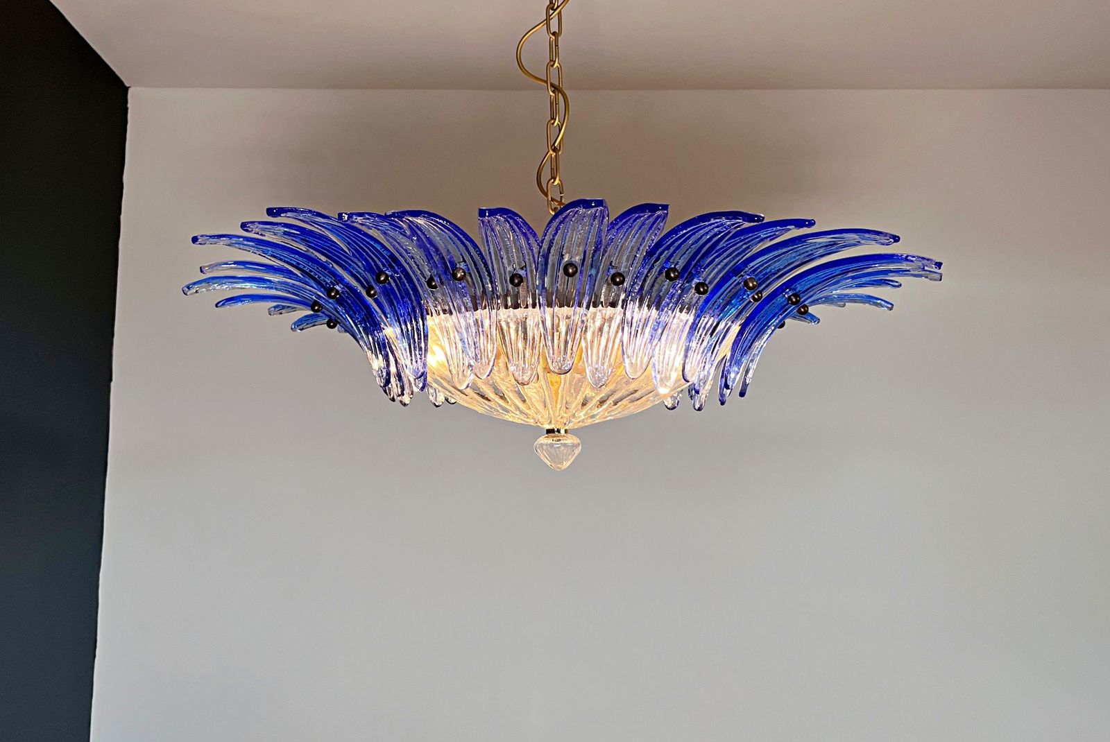 photo vintage Murano Chandelier Original Palmette, Blue Glasses