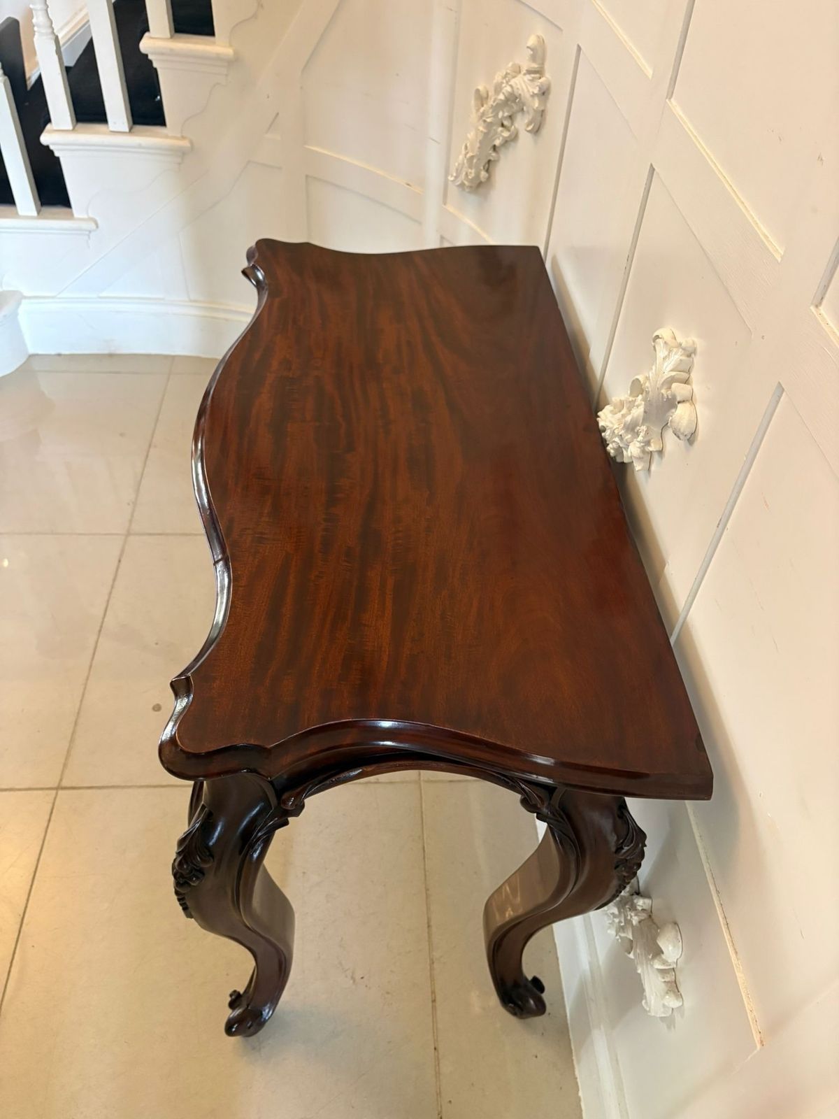 Antique English 19th Century Mahogany Serpentine Hall Table photo furniture