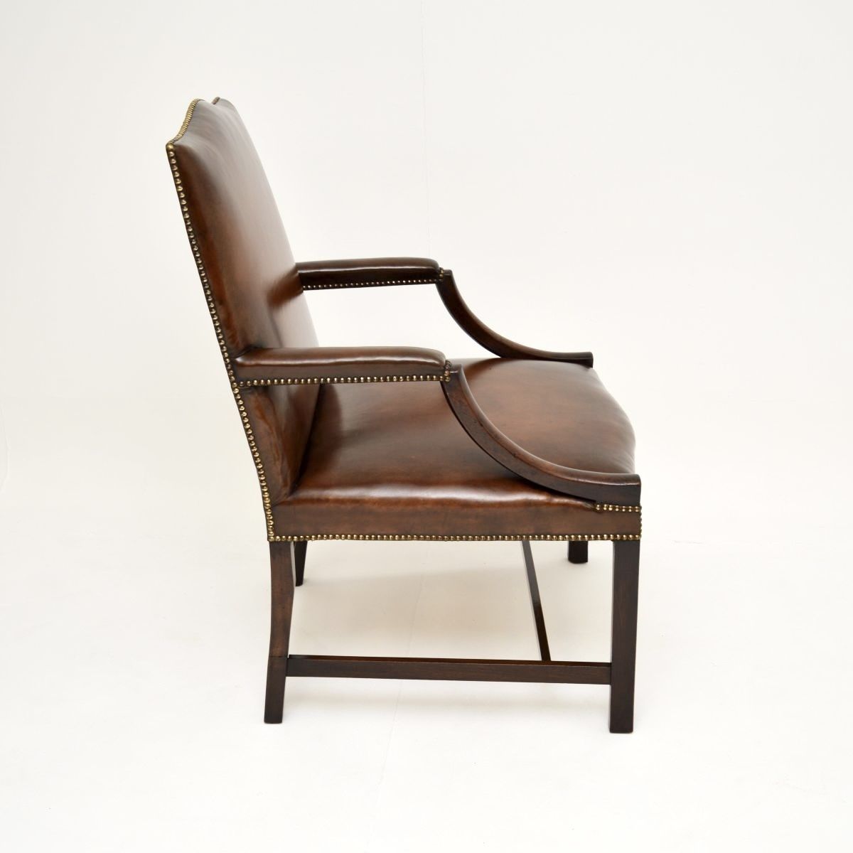 Antique Georgian Leather And Mahogany Gainsborough Armchair photo vintage