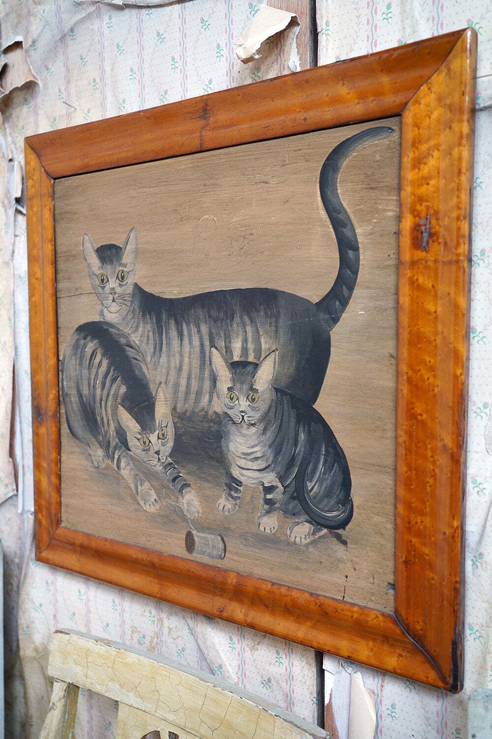 An Early 19thc English Naïve School Oil On Panel Of Kittens Playing With A Reel Of Thread C.1830 40 photo Art