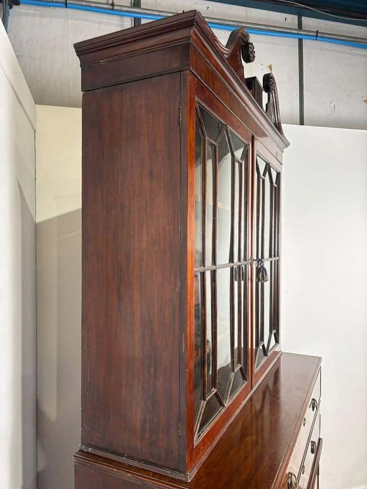 599.0 19th Century Mahogany Astral Glazed Secretaire Bookcase photo