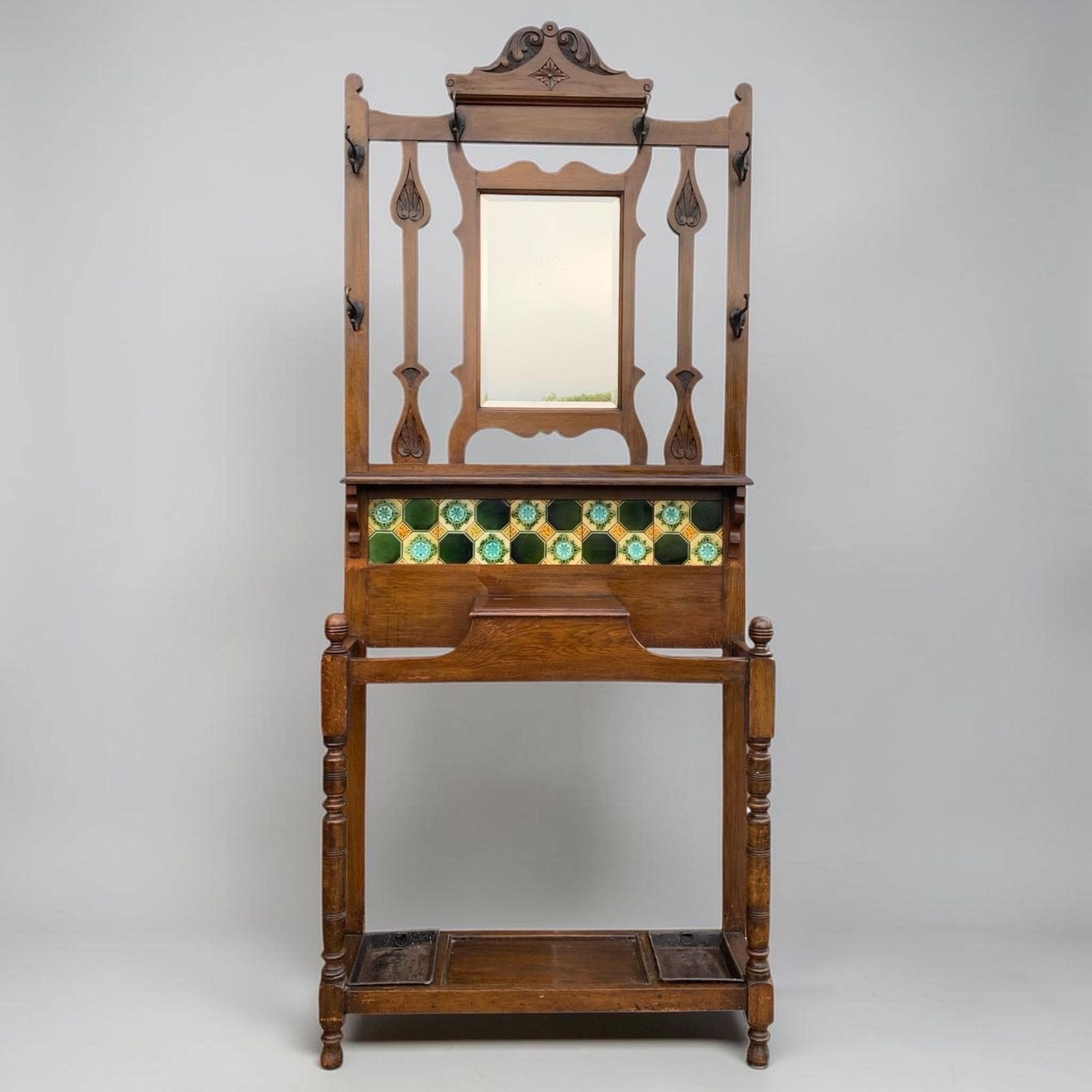 Antique Oak Art Nouveau Coat Stand Hall Stand