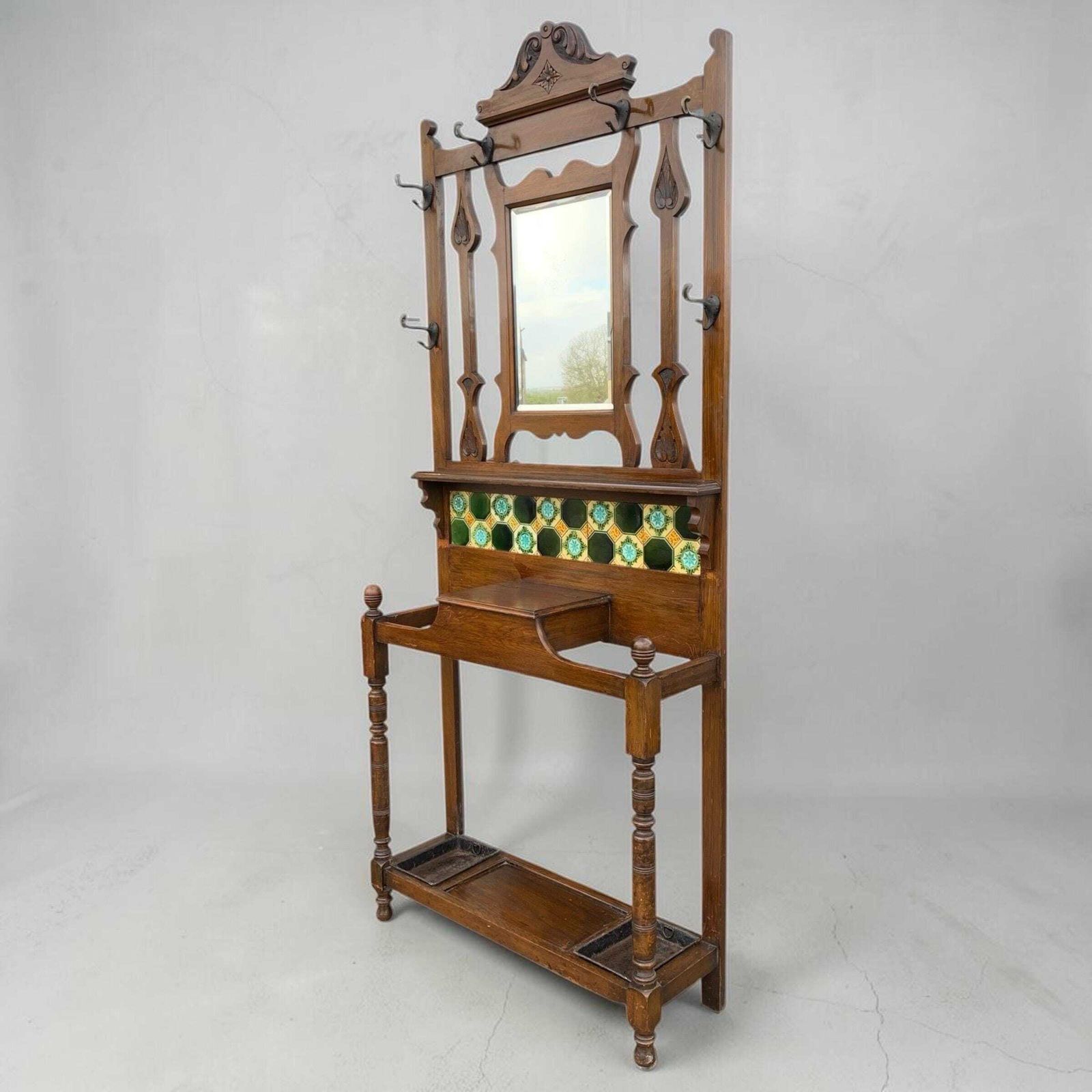 Antique Oak Art Nouveau Coat Stand Hall Stand photo furniture