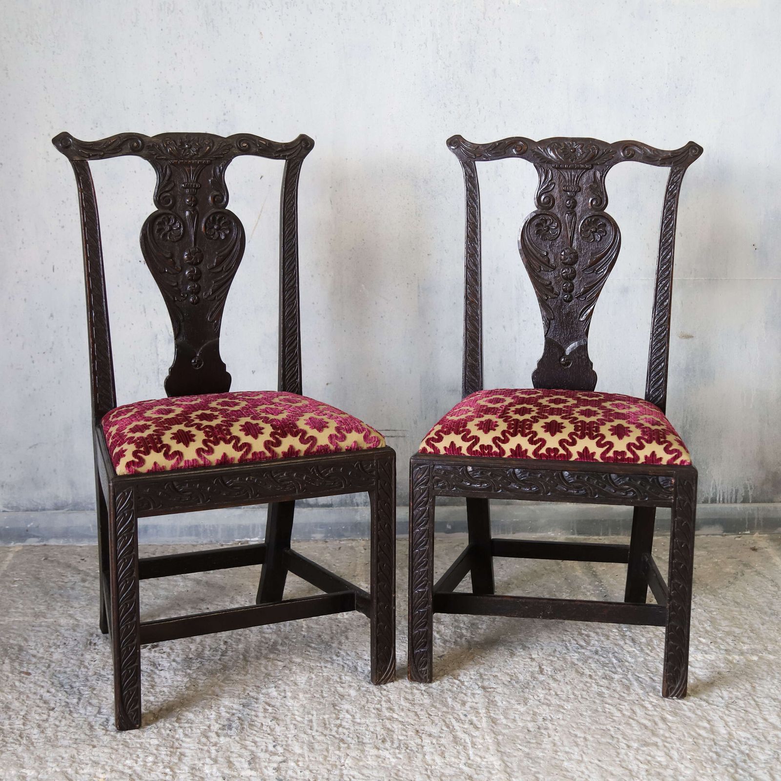 Scottish Carved Oak Side Chairs Upholstered In Zoffany Fabric 1780 1810 photo furniture
