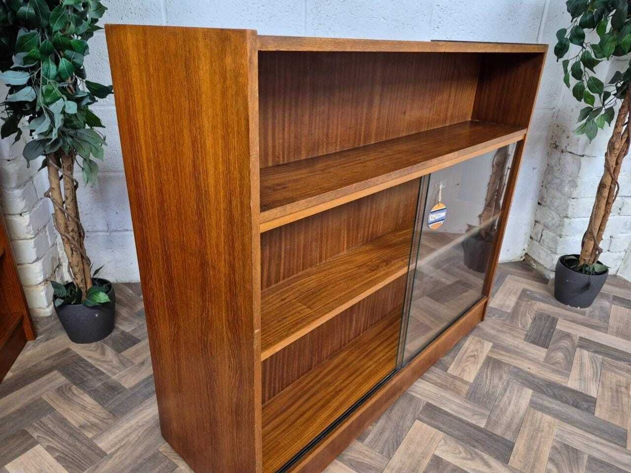 Vintage Mid Century Teak & Glass Double Sided Bookcase Room Divider Scandi Retro photo 215.0