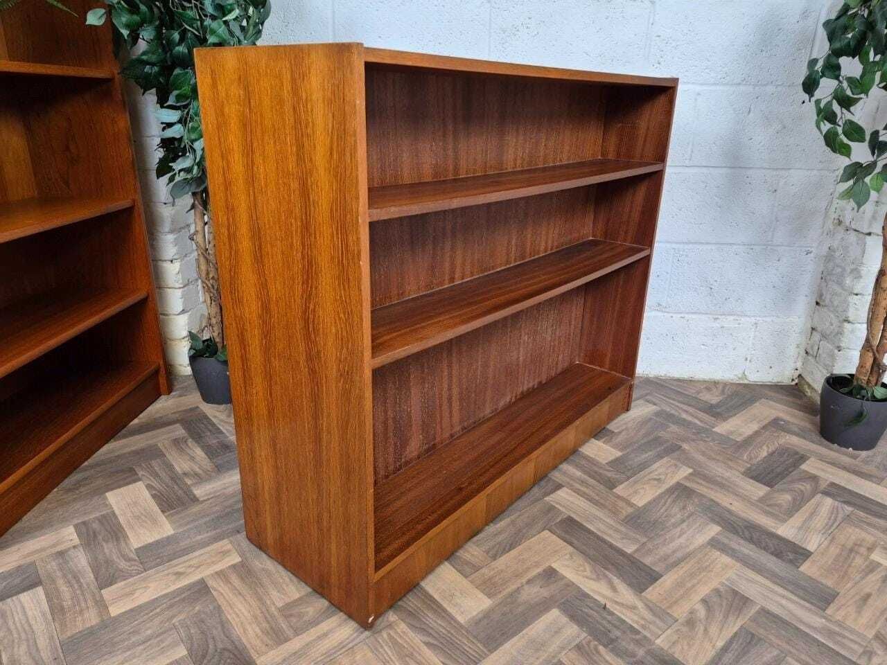 Vintage Mid Century Teak & Glass Double Sided Bookcase Room Divider Scandi Retro photo vinterior