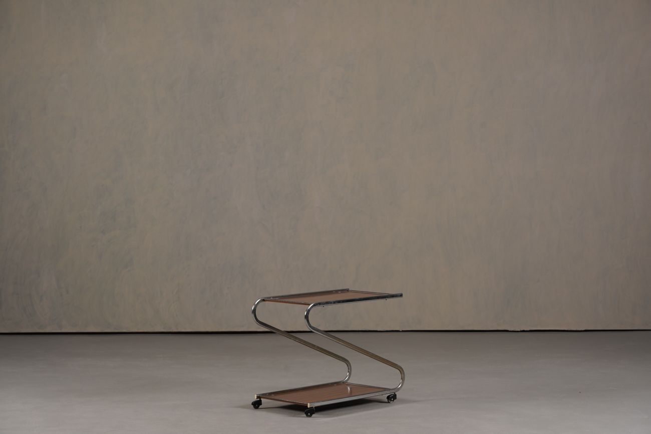 Vintage Aluminium And Plywood Bar Cart, Germany 1980’s
