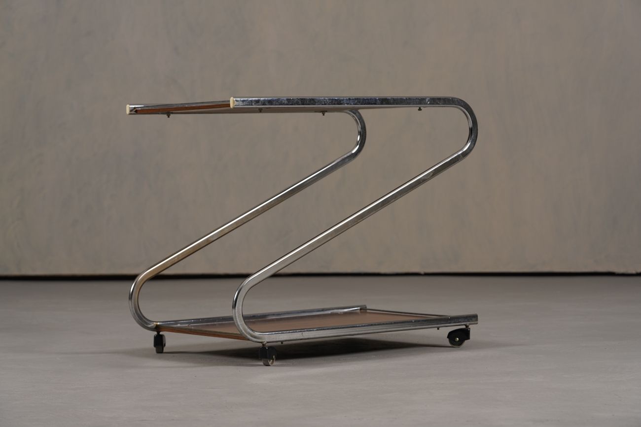 Vintage Aluminium And Plywood Bar Cart, Germany 1980’s photo Furniture