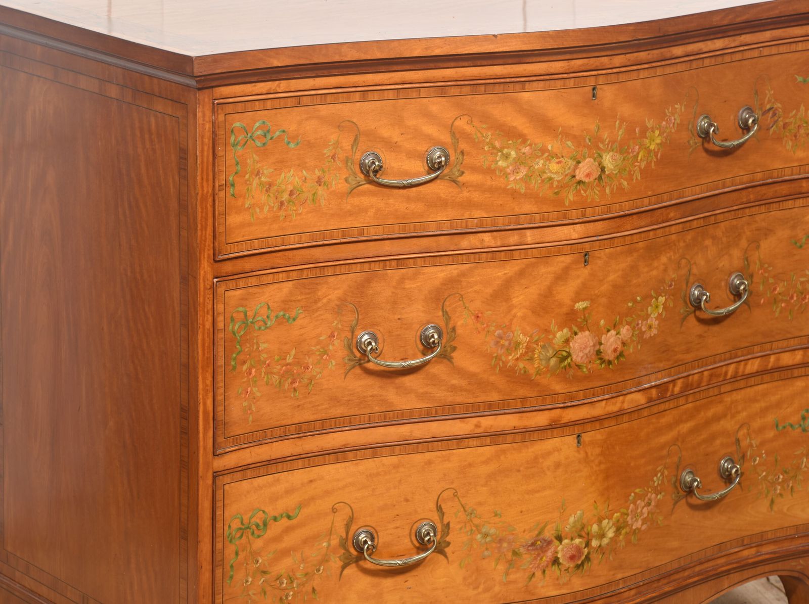 photo buy Sheraton Revival Satinwood Serpentine Chest Of Drawers
