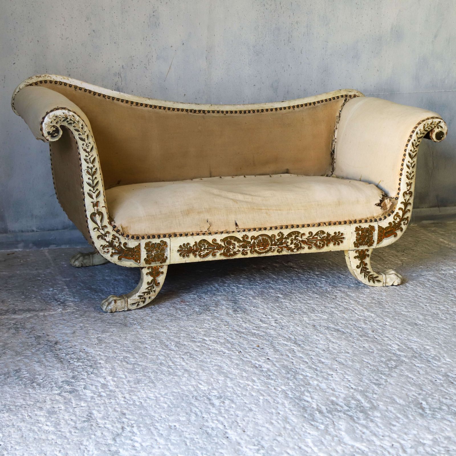 Original Condition 19th Century French Sofa Or Chaise   Lion Paw Feet, Restoration Piece photo for sale
