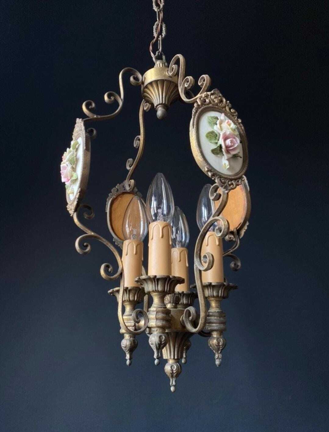 Duty Free USA. Antique Chandelier With Ceramic From Italy photo vinterior