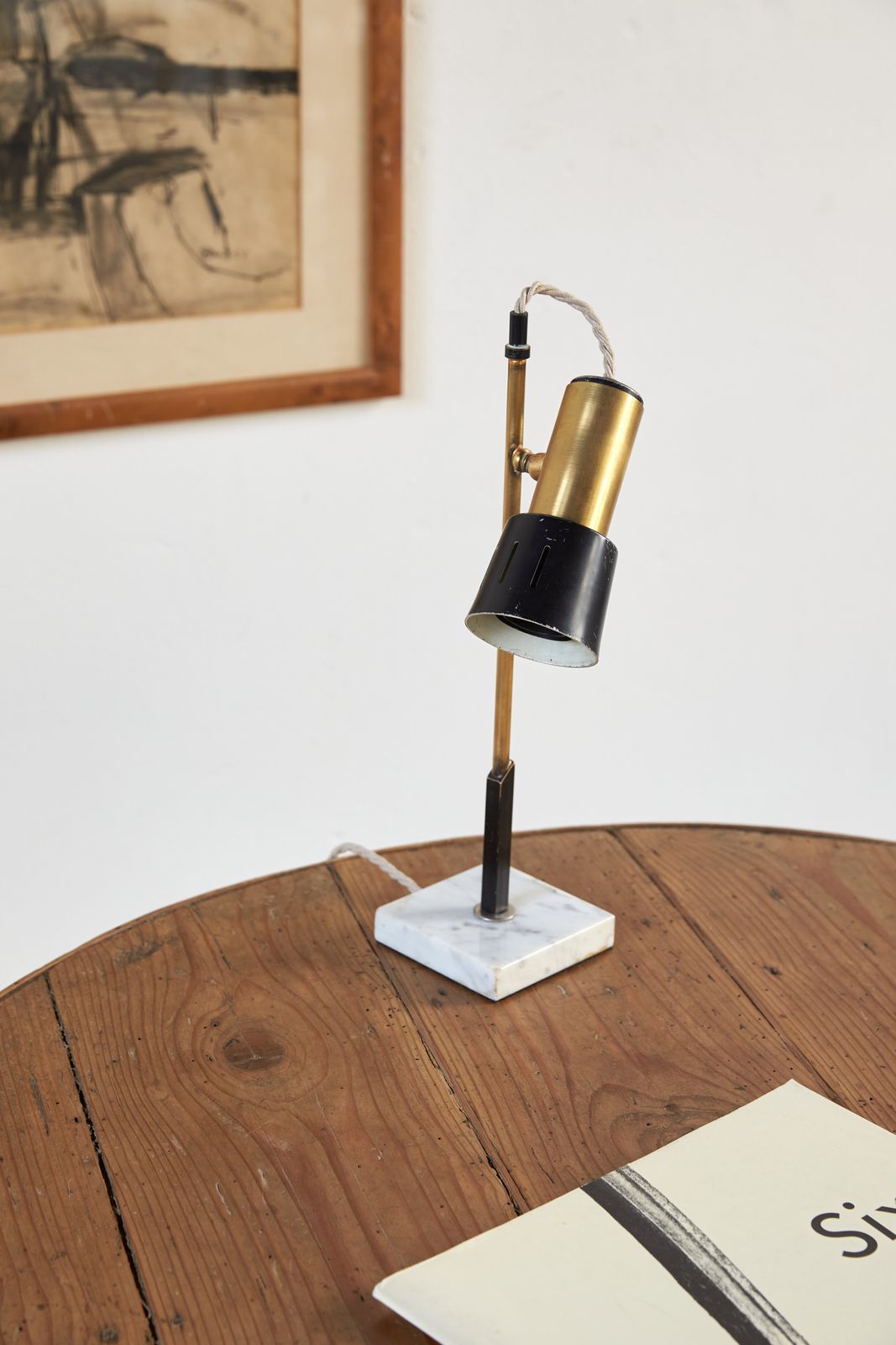 Black Metal And Brass Italian Desk Lamp With Marble Base, C1950